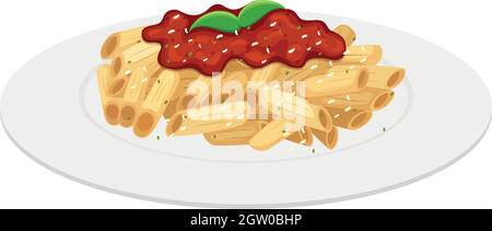 Assiette de pâtes de penne avec sauce tomate Illustration de Vecteur