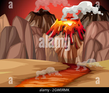 Scène d'éruption volcanique avec magma Illustration de Vecteur