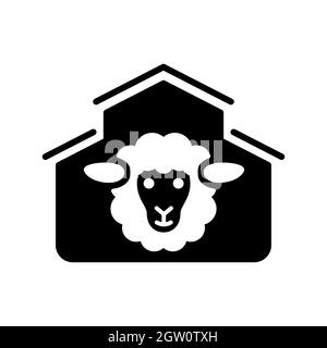 Icône de glyphe vecteur maison de mouton. Signe animal de ferme Illustration de Vecteur