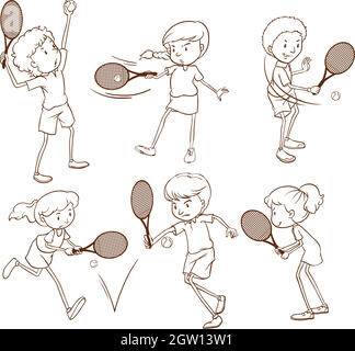 Croquis de personnes jouant au tennis Illustration de Vecteur