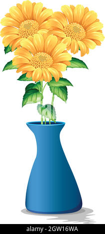 Tournesols dans un vase bleu Illustration de Vecteur