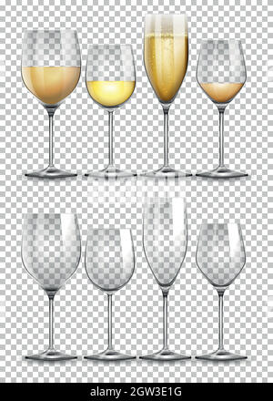 Ensemble de verres à vin sur fond transparent Illustration de Vecteur