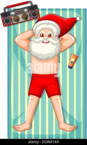 Le Père Noël prend un bain de soleil personnage de dessin animé isolé sur fond blanc Illustration de Vecteur