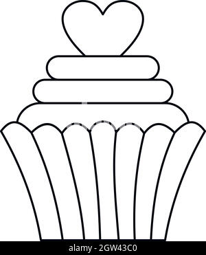 Cupcake avec icône de cœur, de style contour Illustration de Vecteur