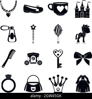 Articles princesse poupée icons set, le style simple Illustration de Vecteur