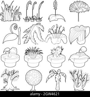 Symboles vert nature icons set style du contour, Illustration de Vecteur