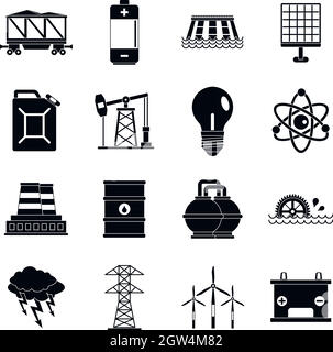 Articles sources d'énergie, le style simple icons set Illustration de Vecteur