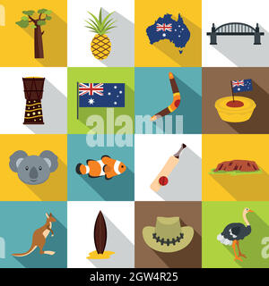 Australia Travel icons set, style plat Illustration de Vecteur