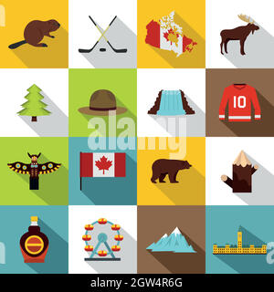 Canada travel icons set, style plat Illustration de Vecteur