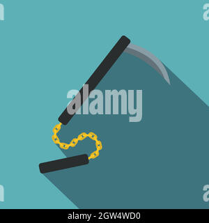 Kusarigama, icône d'arme japonaise, style plat Illustration de Vecteur