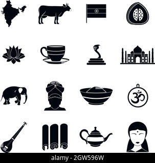 L'Inde travel icons set, style simple. Illustration de Vecteur