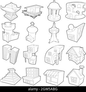 Architecture différents style du contour, icons set Illustration de Vecteur