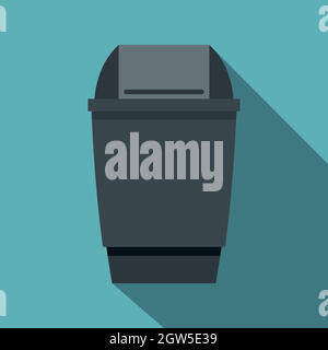 Couvercle gris bin, icône de style plat Illustration de Vecteur