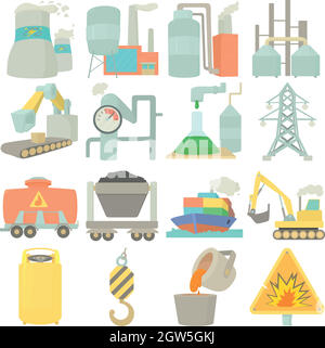 Symboles industriels icons set, cartoon style Illustration de Vecteur