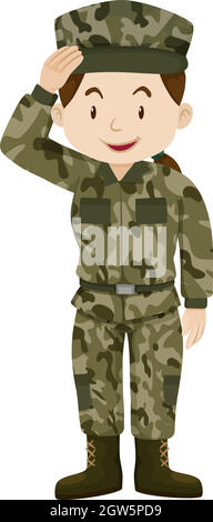 Femme soldat en uniforme vert Illustration de Vecteur