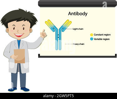 Un médecin avec anticorps sur écran de projecteur en style dessin animé Illustration de Vecteur