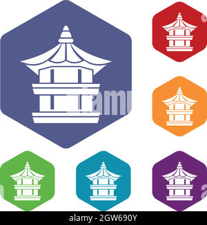 Pagode traditionnel coréen icons set Illustration de Vecteur
