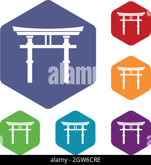 Torii japonais icons set Illustration de Vecteur