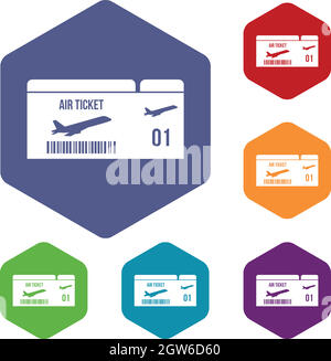Airline boarding pass icons set Illustration de Vecteur