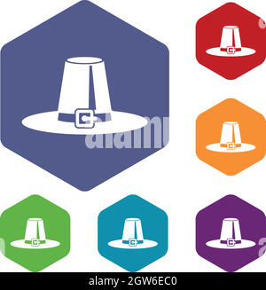 Pilgrim hat icons set Illustration de Vecteur