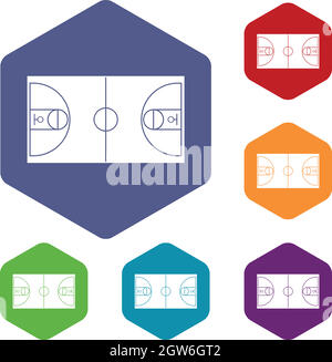 Terrain de basket-ball icons set Illustration de Vecteur