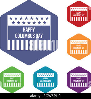 Happy Columbus day icons set Illustration de Vecteur