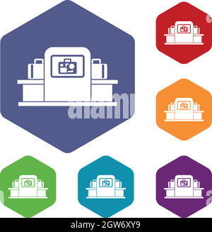 Scanner des bagages aéroport icons set Illustration de Vecteur