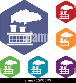 Tuyau de l'usine avec de la fumée icons set Illustration de Vecteur
