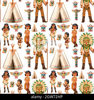 Arrière-plan transparent avec les Indiens d'Amérique Illustration de Vecteur