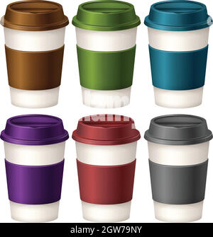 Tasses à café de six couleurs différentes Illustration de Vecteur