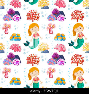 Motif Mermaid sans coutures sur le thème de la mer Illustration de Vecteur