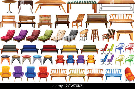 Différentes conceptions de chaises et de table Illustration de Vecteur