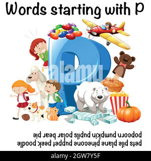 Mots commençant par la lettre P. Illustration de Vecteur