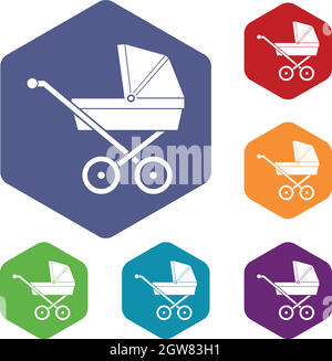 Baby carriage icons set Illustration de Vecteur