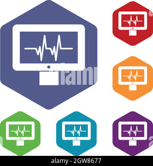 Moniteur électrocardiographique icons set Illustration de Vecteur