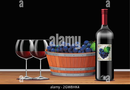 Raisin et vin rouge à table Illustration de Vecteur