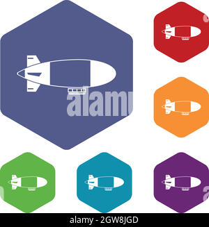 Aérostat dirigeable icons set Illustration de Vecteur