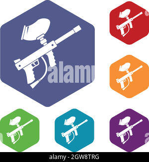 Marqueurs de Paintball icons set Illustration de Vecteur