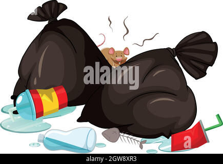 Sacs à ordures avec rat sale Illustration de Vecteur