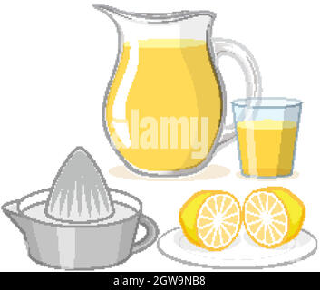 Jus de citron en verre et bol sur fond blanc Illustration de Vecteur