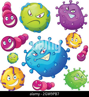 Bactéries avec expressions faciales Illustration de Vecteur