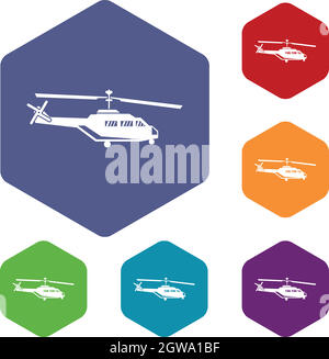 Hélicoptère militaire icons set Illustration de Vecteur