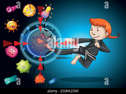 Fille luttant avec des bactéries Illustration de Vecteur