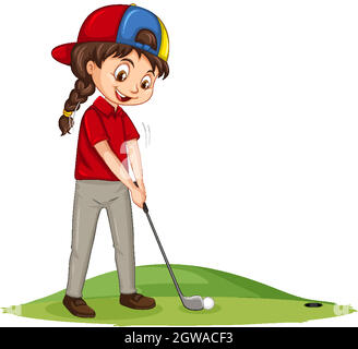 Jeune joueur de golf personnage de dessin animé jouant au golf Illustration de Vecteur