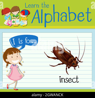 La lettre I de carte mémoire est pour l'insecte Illustration de Vecteur