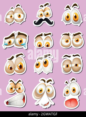 Autocollants avec expressions du visage Illustration de Vecteur