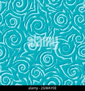 Motif vectoriel fluide de spirales et formes abstraites dans des couleurs turquoise.motif vectoriel sans couture d'eau ou de vagues. Illustration de Vecteur