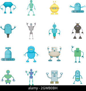 Robot-icons set, cartoon style Illustration de Vecteur