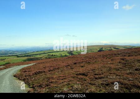 Suivez et regardez vers l'est en traversant la forêt de Bowland vers les Dales depuis Clougha Pike, Quernmore dans la forêt de Bowland AONB, Lancashire, Englan Banque D'Images