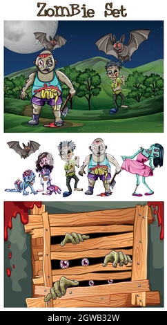 Zombies marchant dans le parc Illustration de Vecteur